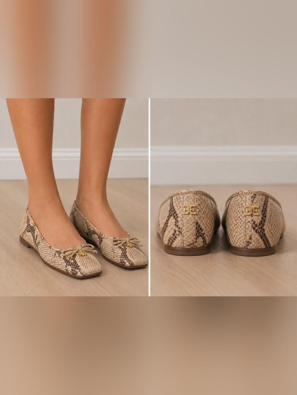 Sam Edelman Snake Print- Jillie Ballet Flats in Tan and Brown Square Toe Size 8 - Picture 9 of 10